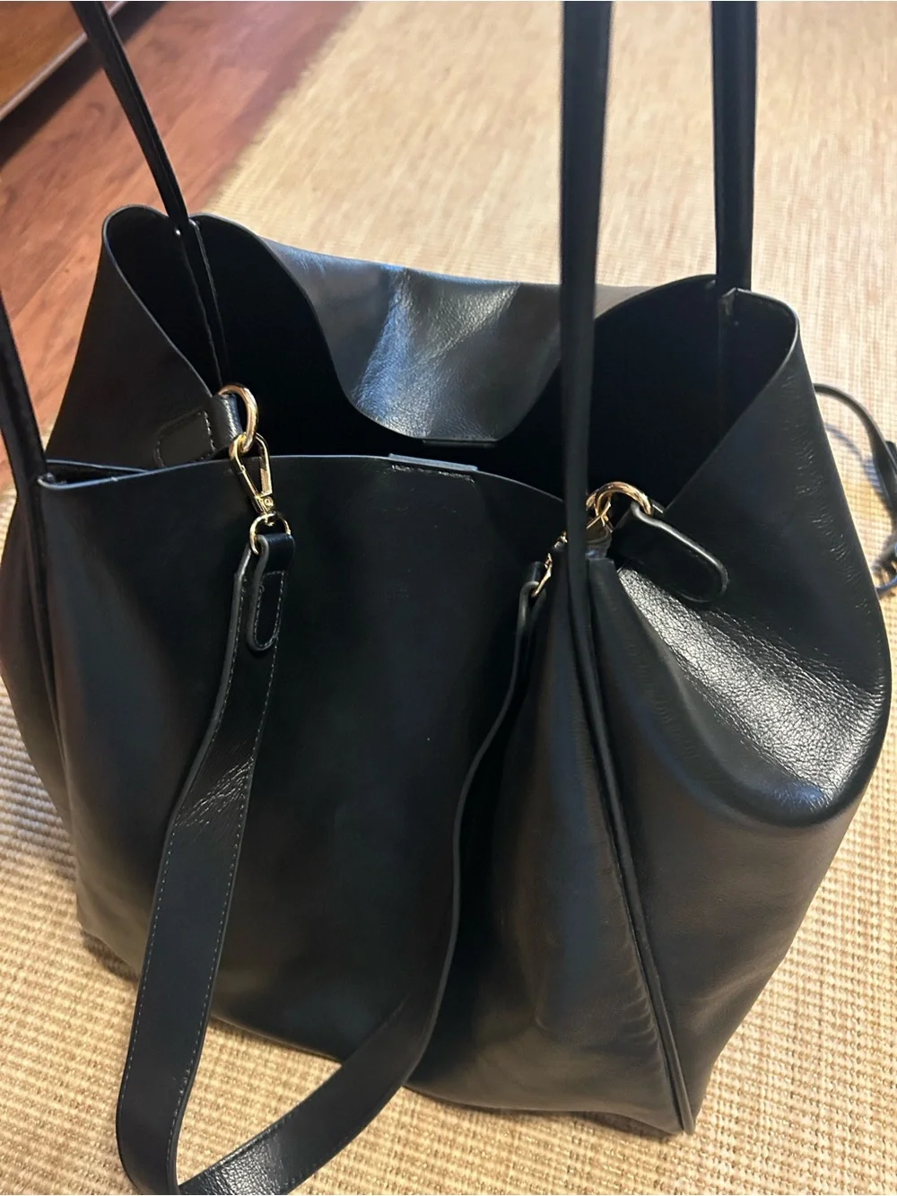 Anthropologie Black Leather Hobo Tote